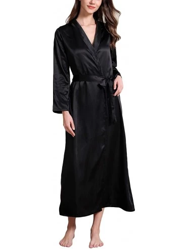 Robes Women's Silky Kimono Robes Long Sleeves Solid Soft Luxurious Leisure Home Nightwear - Black - CK18W5QXR2L $20.96