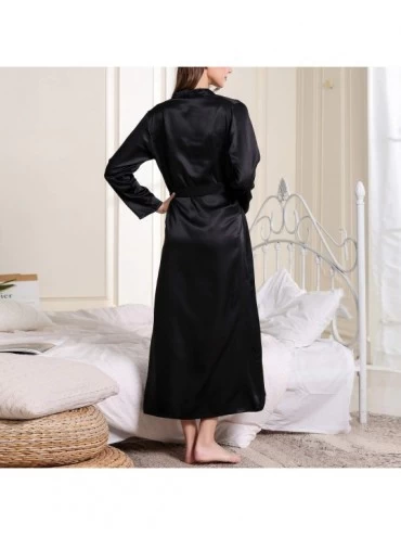 Robes Women's Silky Kimono Robes Long Sleeves Solid Soft Luxurious Leisure Home Nightwear - Black - CK18W5QXR2L $20.96