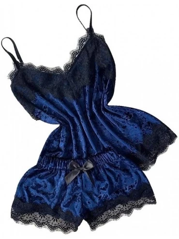 Sets Womens Sexy Velvet 2 Piece Spaghetti Strap Crop Top Camisole and Shorts Pajama Active Bottom Set - Blue - CE194TQWXUS $2...