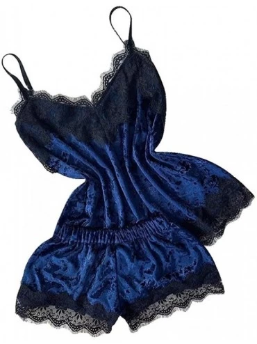 Sets Womens Sexy Velvet 2 Piece Spaghetti Strap Crop Top Camisole and Shorts Pajama Active Bottom Set - Blue - CE194TQWXUS $1...