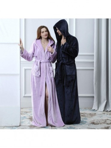 Robes Womens Fuzzy Plush Long Hooded Robe Full Length Flannel Fleece Bathrobe Warm Housecoat - Lilac - CQ18KRANA37 $96.97
