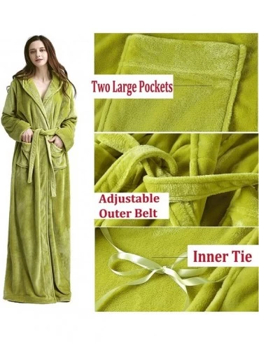 Robes Womens Fuzzy Plush Long Hooded Robe Full Length Flannel Fleece Bathrobe Warm Housecoat - Lilac - CQ18KRANA37 $35.67