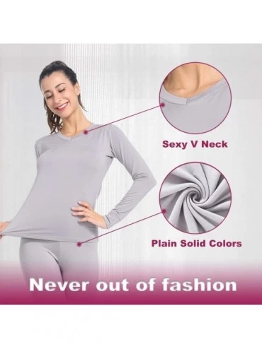 Thermal Underwear Thermal Tops for Women Fleece Lined Shirt Long Sleeve Base Layer V Neck - V Neck-grey - CJ18ASCRW4H $21.17