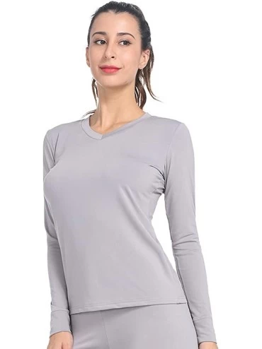Thermal Underwear Thermal Tops for Women Fleece Lined Shirt Long Sleeve Base Layer V Neck - V Neck-grey - CJ18ASCRW4H $21.17