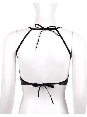 Camisoles & Tanks Women's Holographic Spaghetti Straps Tank Crop Top Halter Neck Tie-on Camisole Vest Tops - Dark Blue - CK19...