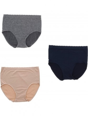 Panties Women's Plus Size Microfiber Hi-Rise Brief Panties (3Pr) - Grey- Beige & Navy Blue - C318H8GCX5E $49.29