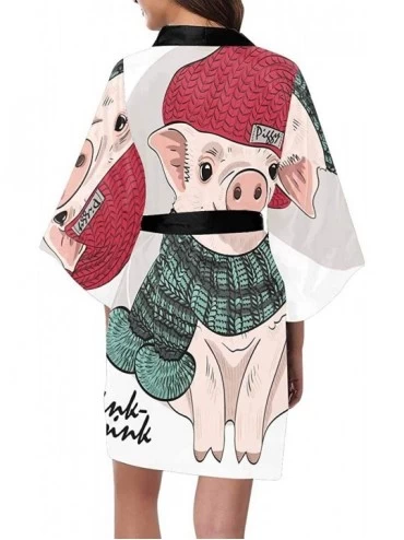 Robes Custom Pig with Hat and Scarf Women Kimono Robes Beach Cover Up for Parties Wedding (XS-2XL) - Multi 1 - CP194WYMNRE $4...
