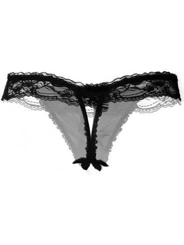 Panties Women's G-String Thin Lace Hollowed-Out T-Back Low Waist Ice Silk Pearl Sexy See-Through Panties - Black - CW194IAL3O...
