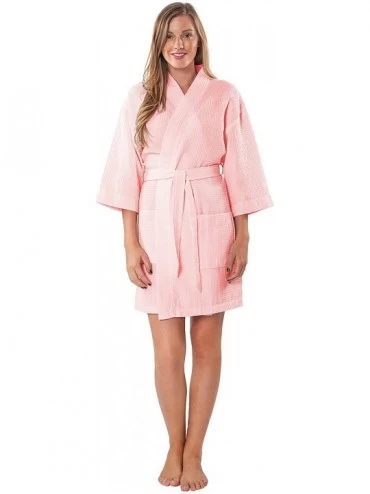 Robes Lightweight Thigh Length Waffle Kimono Bridesmaids Spa Robe - Blush - CY12MA2UDDK $18.26
