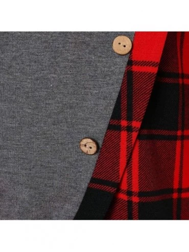 Slips Top Women's Cowl Neck Plaid Button Irregular Hem Patchwork Tartan Sweatshirt Pullover Front Split Tunic Shirt - Grey - ...