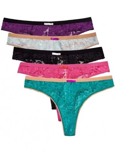 Panties Lace Thongs for Women - 5 Pack Thong Underwear Lacy Panties - 5pcs - CU18XLETQGX $14.19