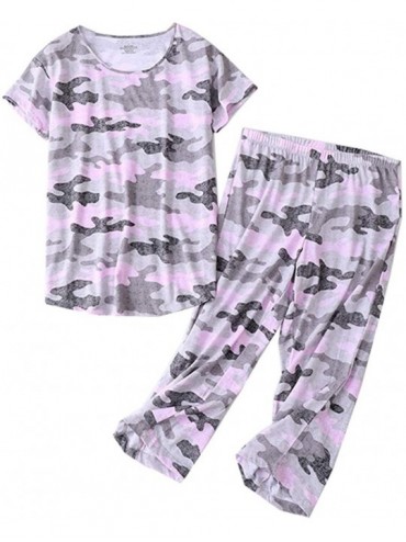 Sets Women's Pajama Set - Sleepwear Tops with Capri Pants Casual and Fun Prints Pajama Sets - Pink Camouflage - C919E05YQ7G $...