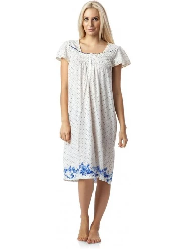 Nightgowns & Sleepshirts Women's Botanic Lace Short Sleeve Nightgown - Dot/Blue - C612JOVNFIL $31.82