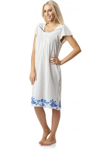 Nightgowns & Sleepshirts Women's Botanic Lace Short Sleeve Nightgown - Dot/Blue - C612JOVNFIL $18.49
