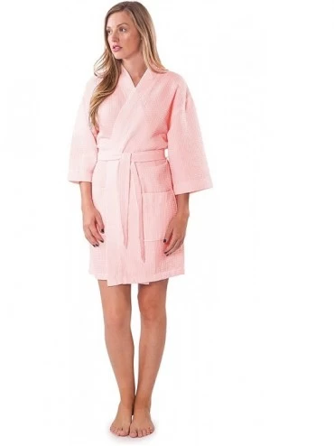 Robes Lightweight Thigh Length Waffle Kimono Bridesmaids Spa Robe - Blush - CY12MA2UDDK $18.26