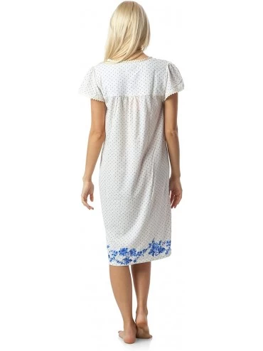 Nightgowns & Sleepshirts Women's Botanic Lace Short Sleeve Nightgown - Dot/Blue - C612JOVNFIL $18.49