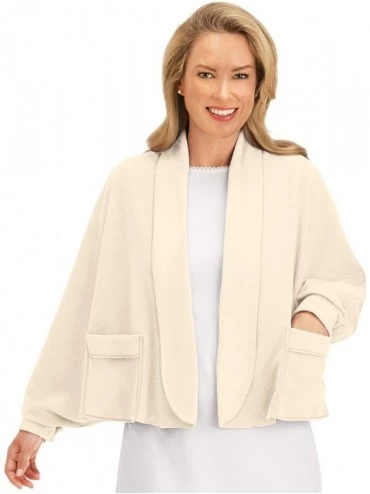 Sets Plush Open-Front Fleece Wrap with Front Pockets - Comfortable Lounge Outfit - Ivory - CY18Z7XQA4S $25.40