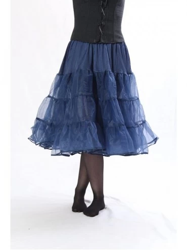 Slips Tea Length 25" Women Petticoat Nylon Yoke Underskirt for Vintage Dresses- Poodle Skirts- or Rockabilly - Navy Blue - C2...