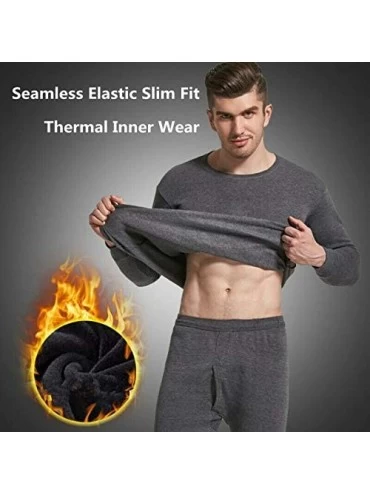 Sleep Sets Men Seamless Elastic Warm Velvet Inner Wear Thermals Underwear Pajama Set for Home - Dark Gray - C918AU9Q6NN $16.27
