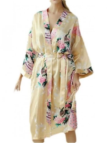 Robes Kimono Bathrobe Sleepwear Satin Bridesmaids Bath Robes - Yellow - C918A54A5MD $22.59