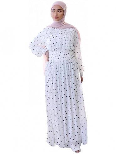 Robes Muslim Dresses for Women Polka Dots Long Dress Women Abaya Dress Islamic National Robe - White - C619DYS82EG $72.46