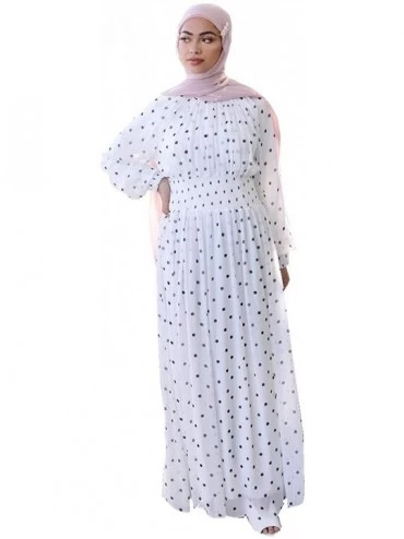 Robes Muslim Dresses for Women Polka Dots Long Dress Women Abaya Dress Islamic National Robe - White - C619DYS82EG $59.58