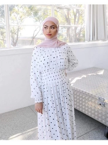 Robes Muslim Dresses for Women Polka Dots Long Dress Women Abaya Dress Islamic National Robe - White - C619DYS82EG $37.84