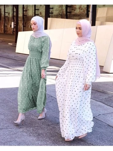 Robes Muslim Dresses for Women Polka Dots Long Dress Women Abaya Dress Islamic National Robe - White - C619DYS82EG $37.84