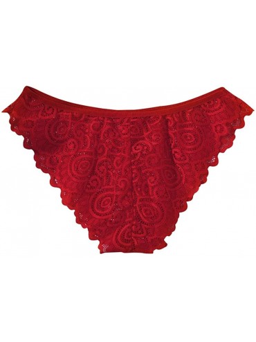 Garters & Garter Belts 1PC Sexy Women Lace Lingerie Plus Size Underwear Briefs Underpants Thong M-3XL - Red - CE18XXXNMKC $22.01