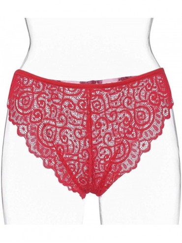 Garters & Garter Belts 1PC Sexy Women Lace Lingerie Plus Size Underwear Briefs Underpants Thong M-3XL - Red - CE18XXXNMKC $22.01