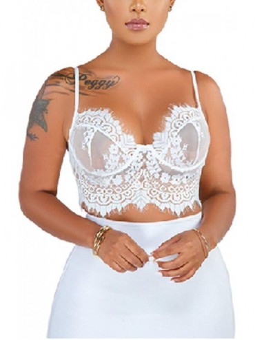 Bras Women's Sexy Spaghetti Strap Sheer Lace Cami Tank Top Camisole Bustier - White - CF18AI757GQ $39.20