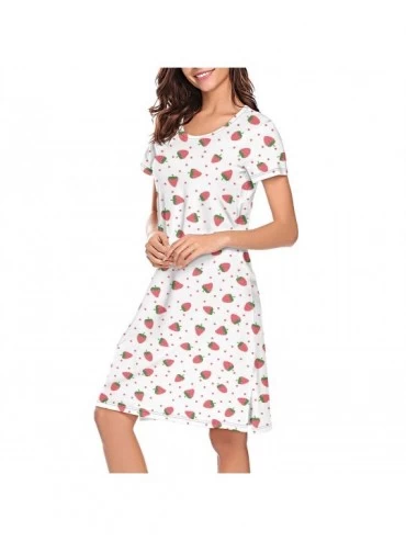Nightgowns & Sleepshirts Skin Friendly Womens Nightgown Short Sleeve Strawberry Plants Fruit Black Nightshirt - White-93 - CY...