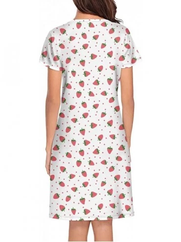 Nightgowns & Sleepshirts Skin Friendly Womens Nightgown Short Sleeve Strawberry Plants Fruit Black Nightshirt - White-93 - CY...