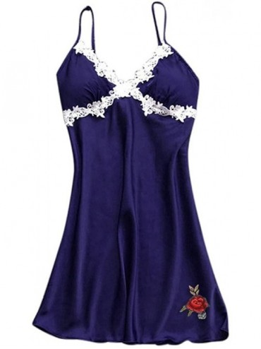 Tops Women Sexy Lace Lingerie Loose Thin Nightwear Babydoll Solid Soft Sleepwear Dress 2PC Set - X-j - CE18S78YXLZ $22.09