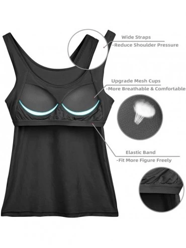 Camisoles & Tanks Tank Tops for Women Camisole with Built in Shelf Bra Stretch Undershirt Basic Layering Cami 1/3 Pack - Blac...