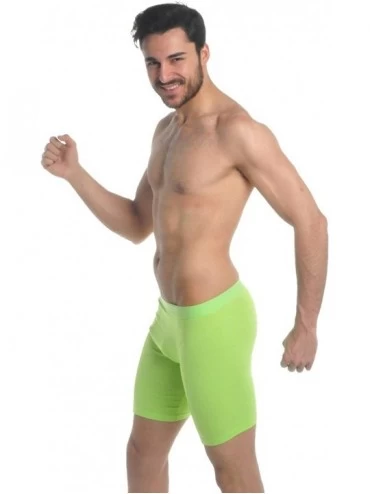 Boxers Pack of 2 Men's Soft Cotton Long Leg Boxer Brief Shorts - Lime Green - C411OKQNKK9 $22.47
