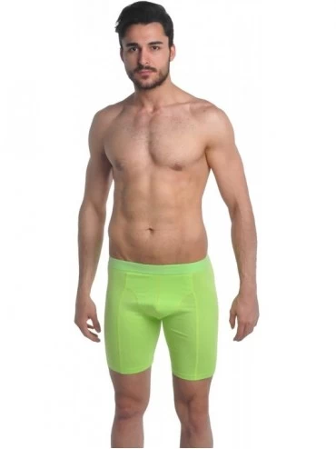Boxers Pack of 2 Men's Soft Cotton Long Leg Boxer Brief Shorts - Lime Green - C411OKQNKK9 $22.47