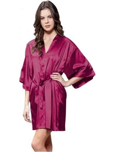 Robes Personalized Embroidered and Monogrammed Womens Pure Color Satin Short Kimono Bridesmaids Lingerie Robes Wine Red - C31...