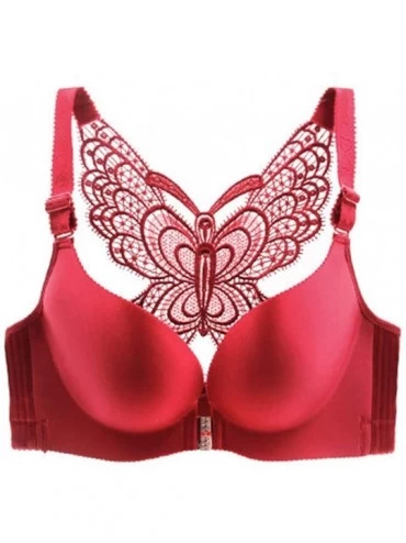 Bustiers & Corsets Women's Adjustable Sports Front Closure Extra-Elastic Breathable Lace Trim Bra - Wine - CP18X64RO39 $22.05