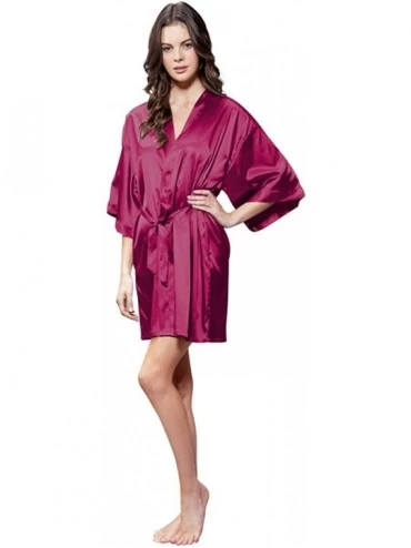 Robes Personalized Embroidered and Monogrammed Womens Pure Color Satin Short Kimono Bridesmaids Lingerie Robes Wine Red - C31...