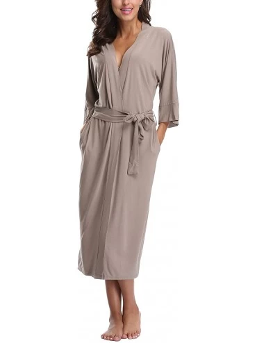 Robes Women's Cotton Soft Long Robes Lightweight Kimono Bathrobe with Pockets Dressing Gown - Khaki - CS187LCSQ3W $47.08