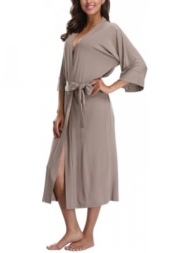 Robes Women's Cotton Soft Long Robes Lightweight Kimono Bathrobe with Pockets Dressing Gown - Khaki - CS187LCSQ3W $20.71