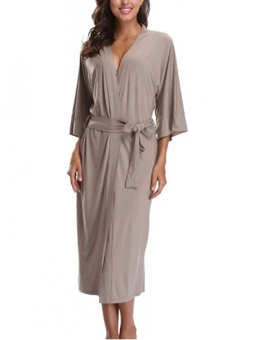Robes Women's Cotton Soft Long Robes Lightweight Kimono Bathrobe with Pockets Dressing Gown - Khaki - CS187LCSQ3W $20.71