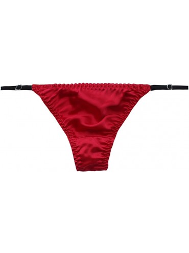 Panties Women Silk String Bikini Briefs Sexy Underwear Stretch Adjustable Waist - Red - CE185ECY2IO $31.21