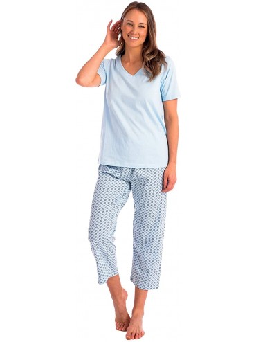 Sets Capri and Shortsleeve Pajama Set for Women - Blue Ditsy Floral - CC195QAQU90 $50.87