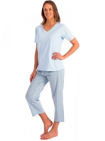 Sets Capri and Shortsleeve Pajama Set for Women - Blue Ditsy Floral - CC195QAQU90 $24.22
