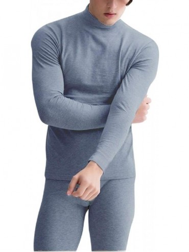Thermal Underwear Stand Neck Men's Long Thermal Underwears 2Pcs Solid Warm Thick Brushed Men Thermal Sets - Dark Gray - CT192...
