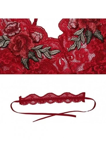 Garters & Garter Belts Lingerie for Women for Sexy Siamese Lingerie Lace Print Slings Pajamas S-3XL - Red - C918YGGEA9T $9.76