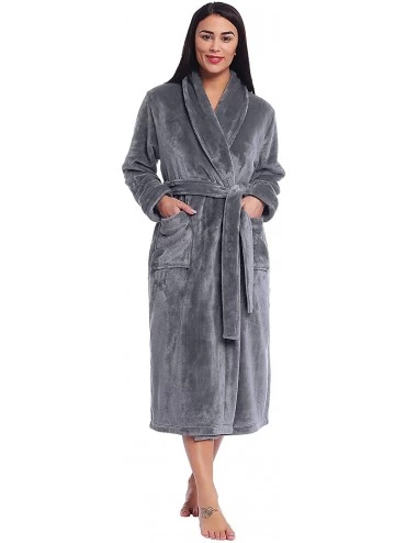 Robes Womens Fleece Long Robe Soft Warm Plush Bathrobe - Collar-gray - CP18Z907G80 $75.96