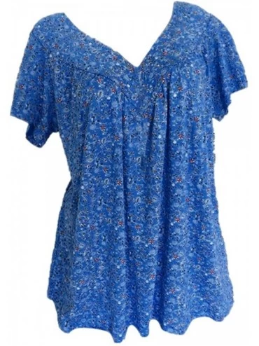 Tops Women's Large Size Short-Sleeved T-Shirt Shirt Fashion V-Neck Printed Shirt Pullover Top - Blue - C418SC2UN8C $29.60